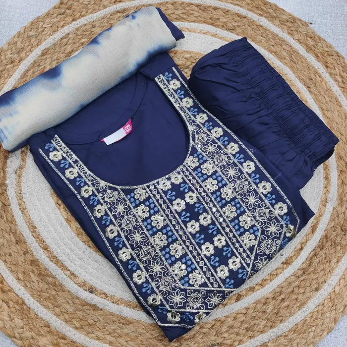 Premium Rayon Straight Top Bottom Dupatta Set | TS3376